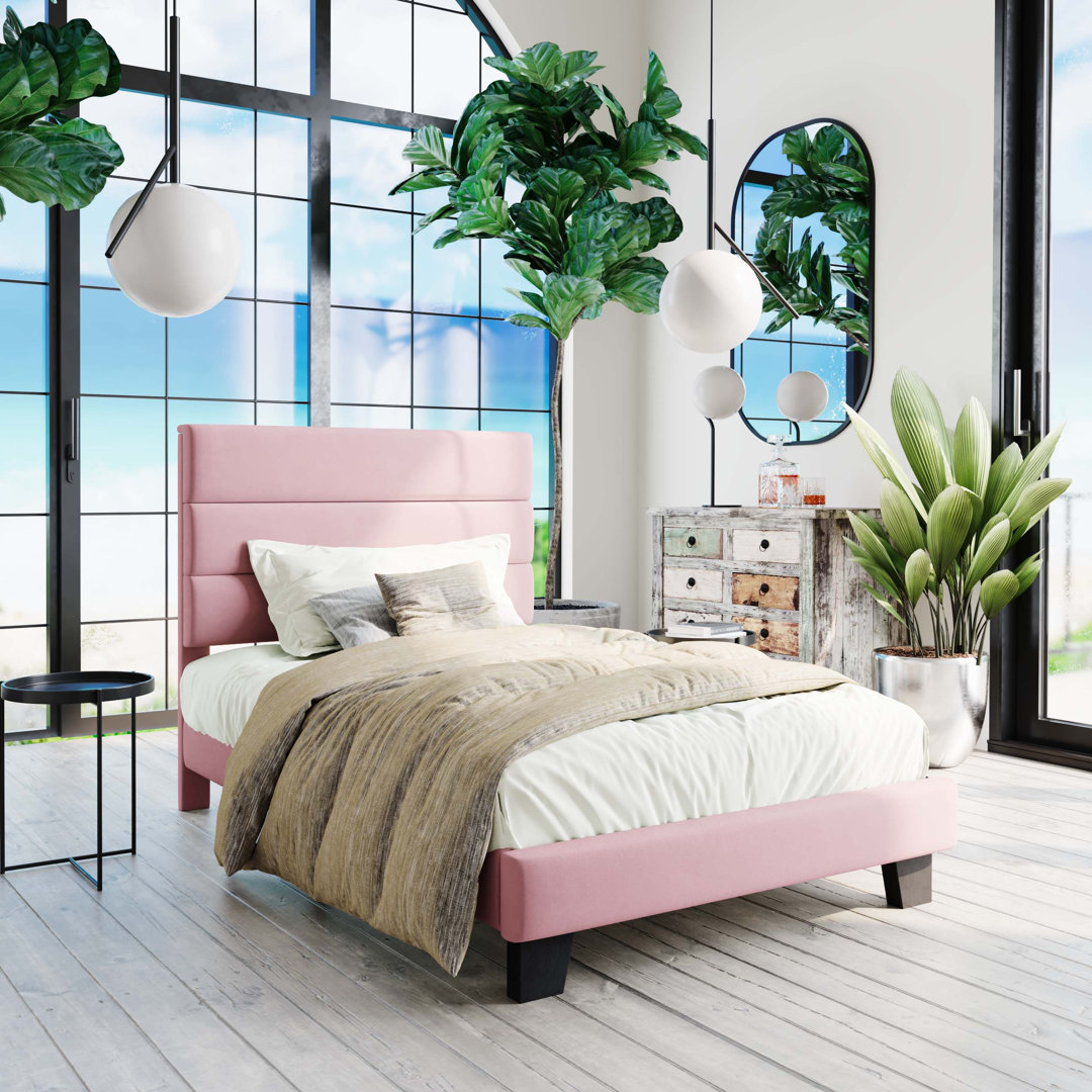 Elison Platform Bed with Fabric Upholstered Headboard and Wooden Slats